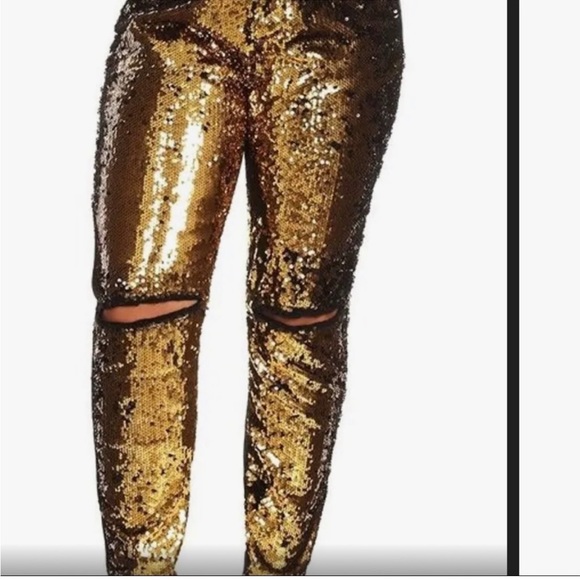 Quum black denim jeans gold sequins on front and jean in back Sz 1x Large - Picture 1 of 10